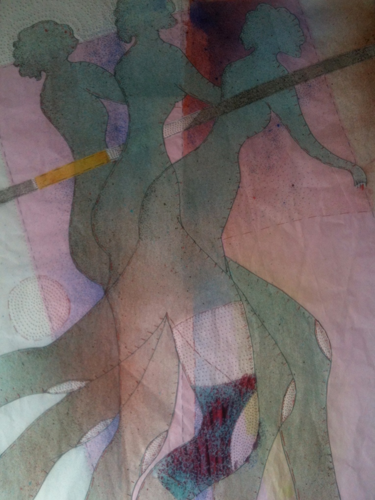 100x70 cm acrylic on craft paper and stitching silk thread